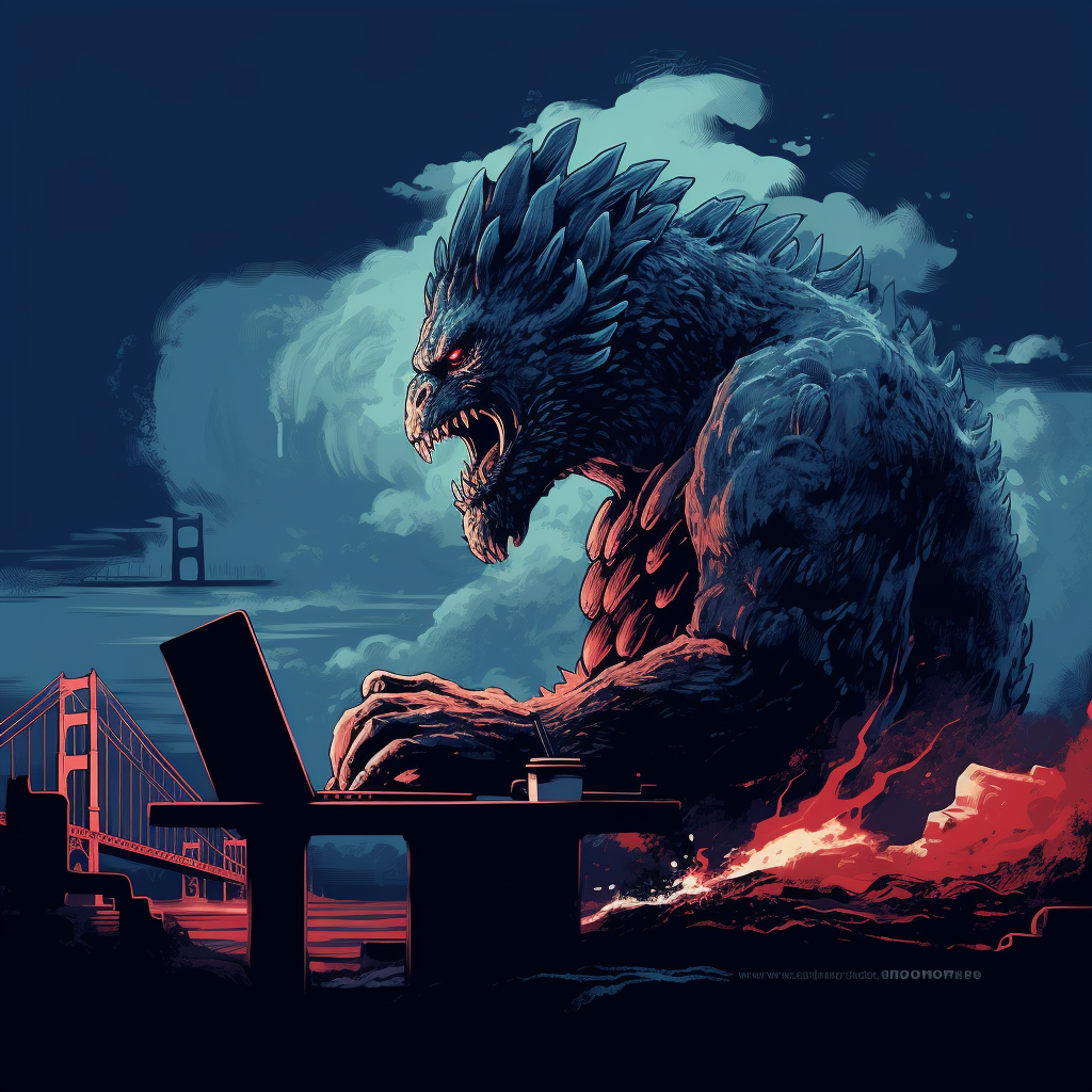 Sinister Godzilla in San Francisco Bay