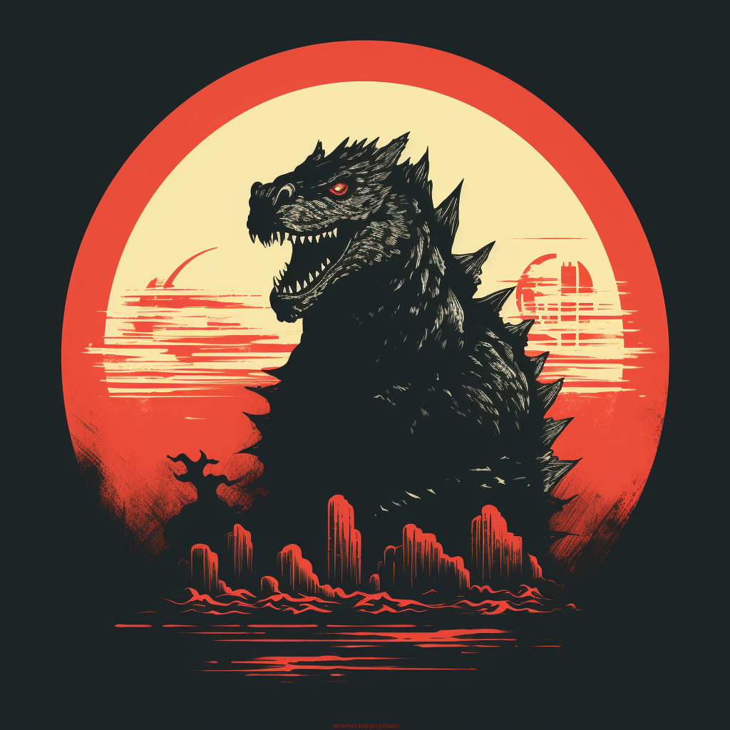 Minimal Godzilla logo men's tee with retro poster art