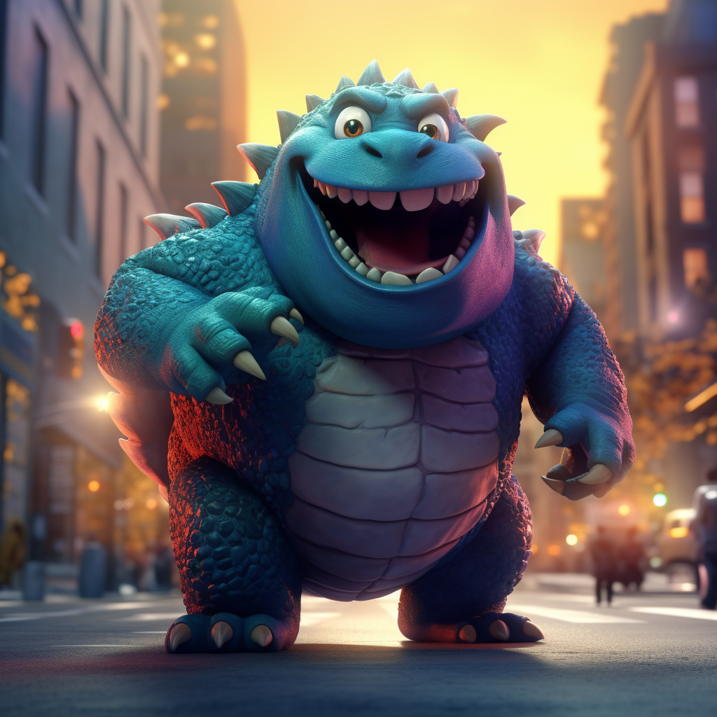 Godzilla transformed into a Pixar character