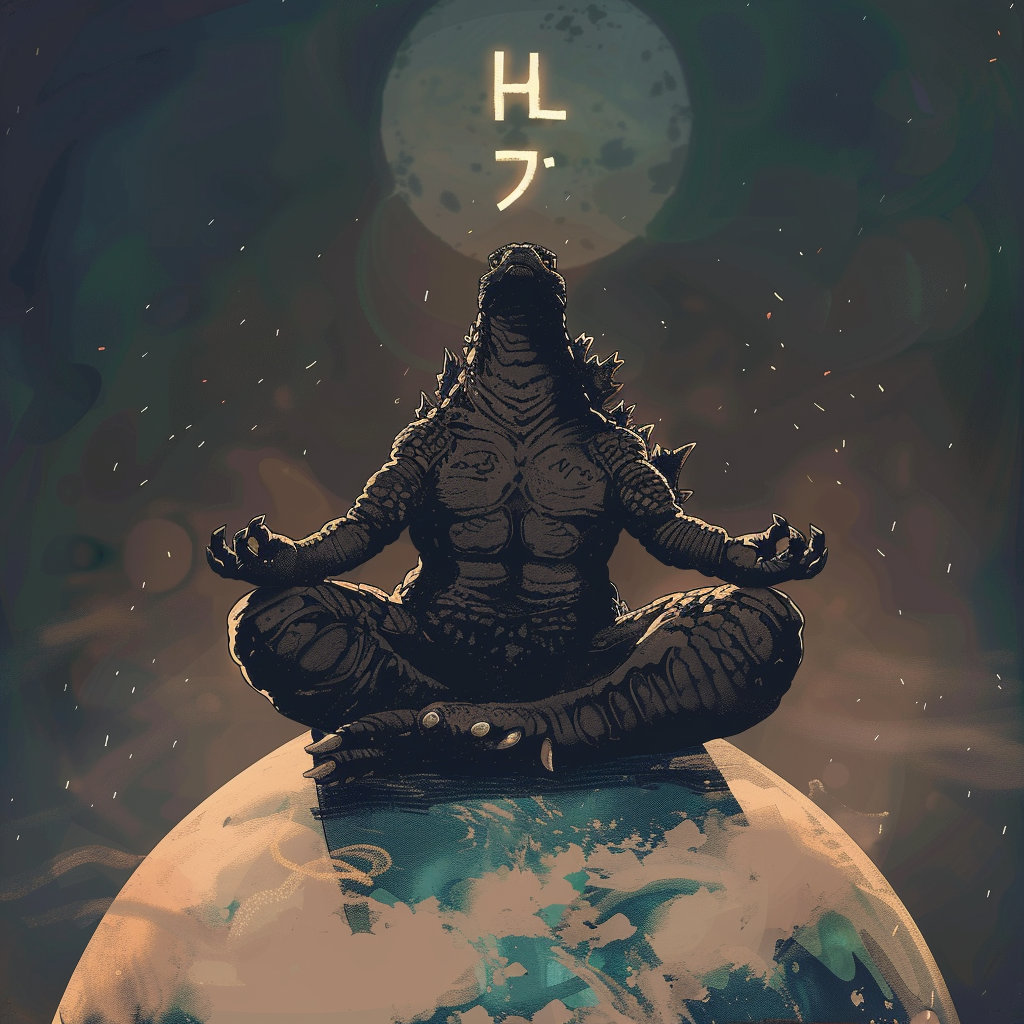 Godzilla Meditating on Planet Comic