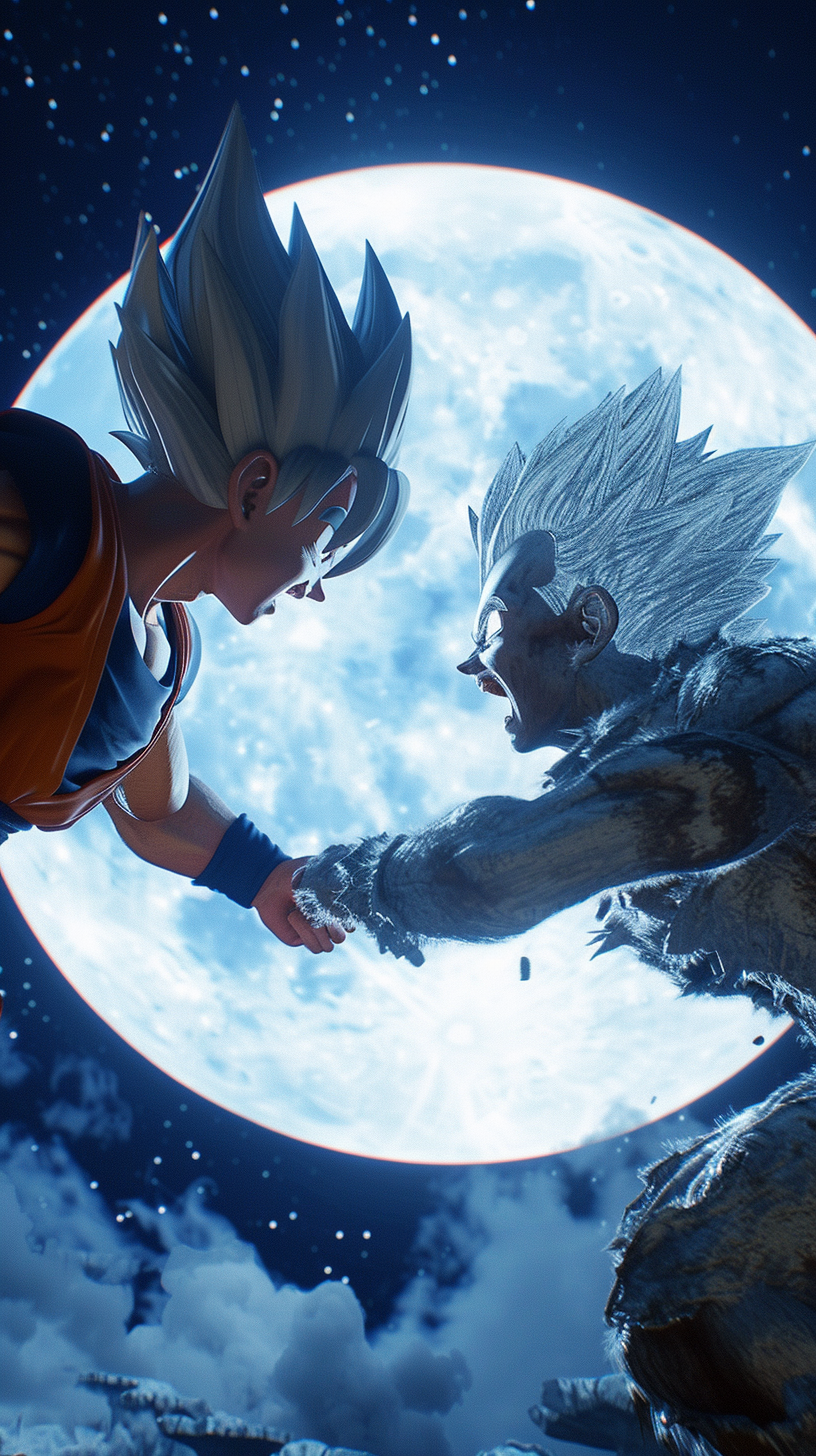 Goku and Vegeta's Duel in Moonlight