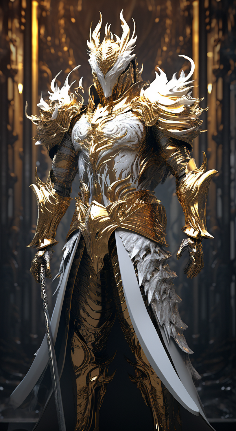 Man in Gold Armor with Scepters