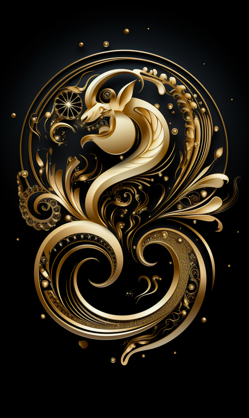 Gold Capricorn Astrology Sign on Black Background