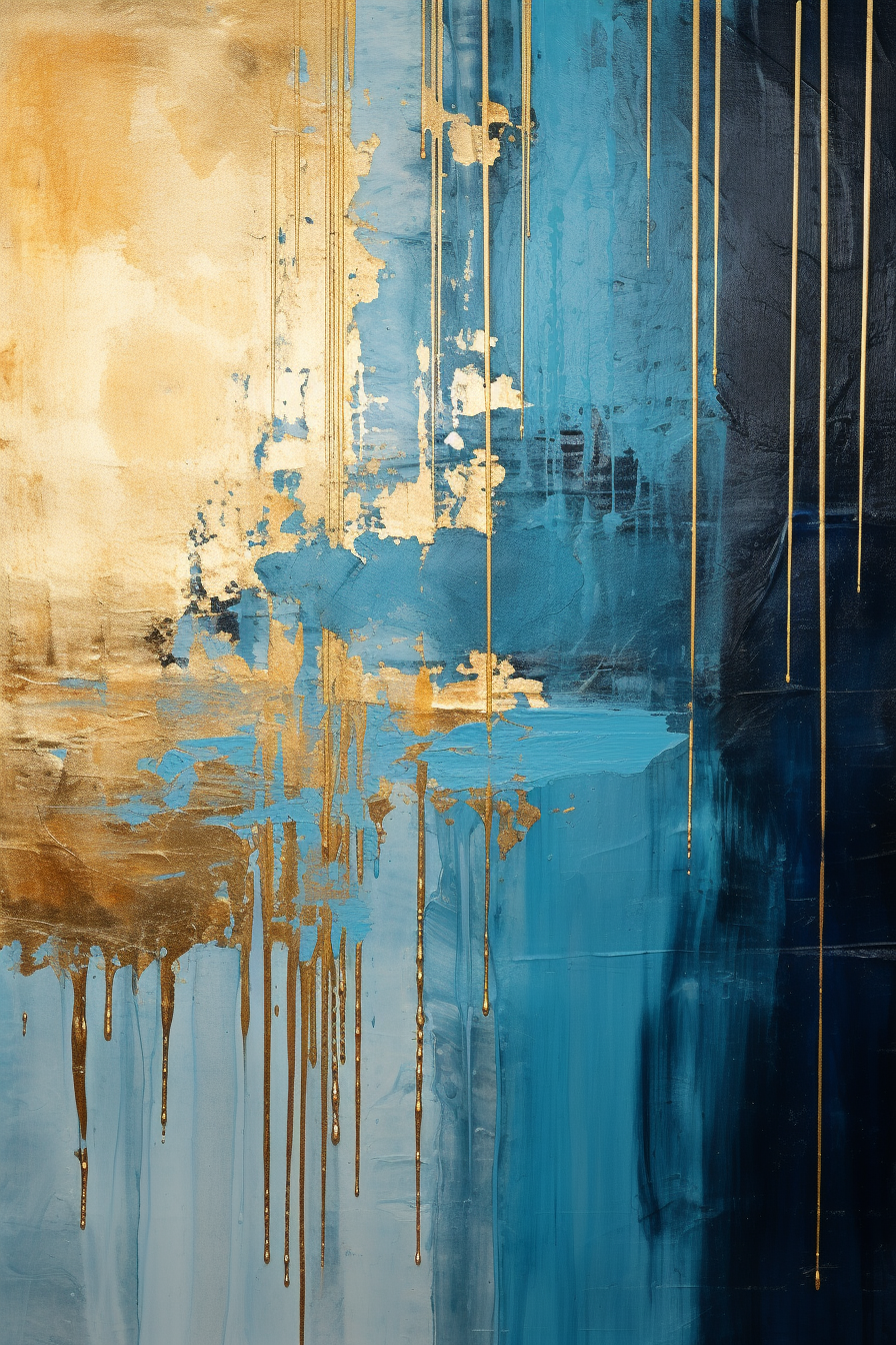 Abstract painting with gold and blue colors