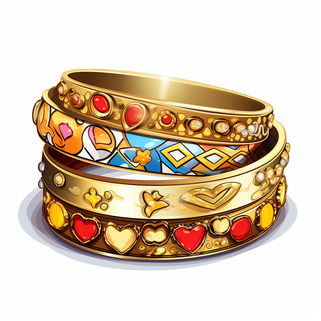 Gold Bracelets Cartoon Sticker White Background