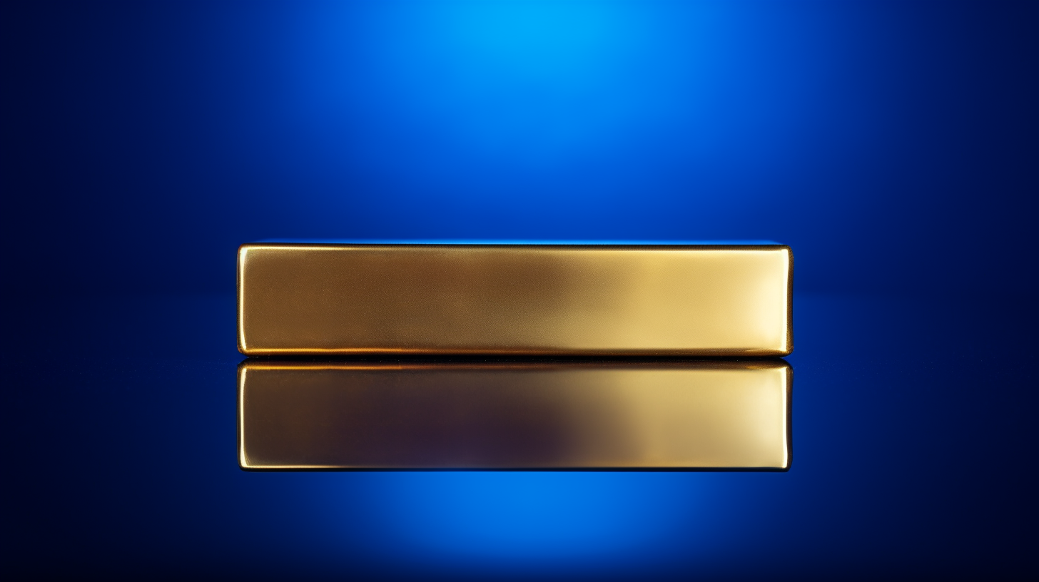 Gold Bullion Bar on Blue Background