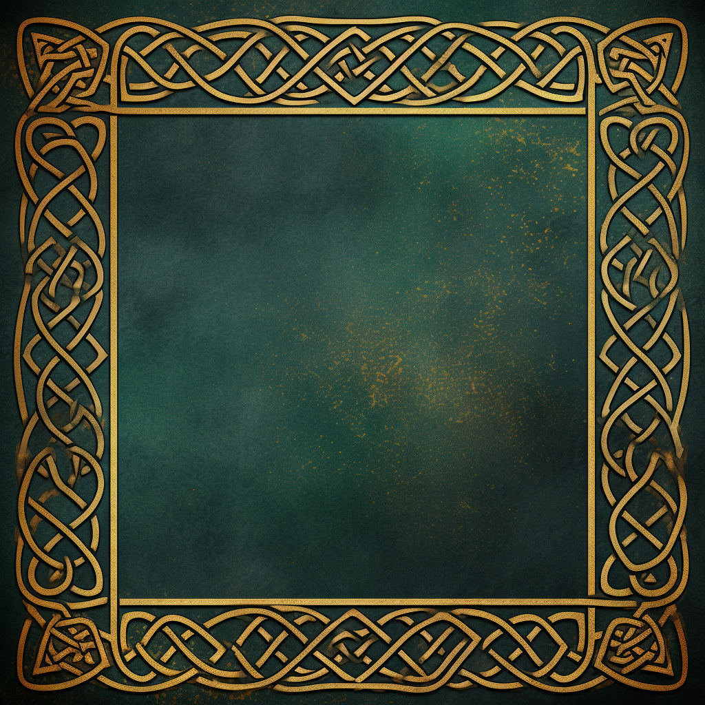 Gold Celtic Knots Frame on Green Grunge Scrapbook Paper