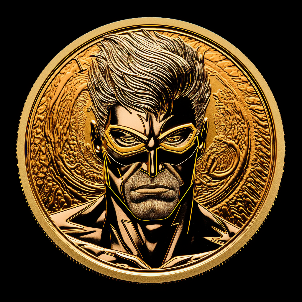 Gold Coin on Black Background Comics Style