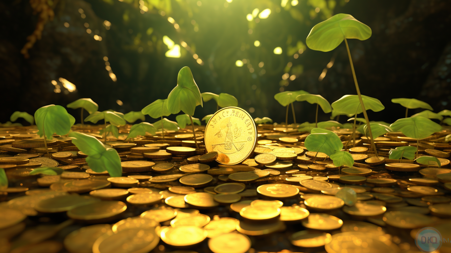 Shimmering gold coins and delicate leaves