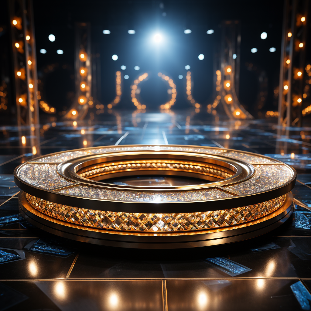 Realistic gold and diamonds circular stage