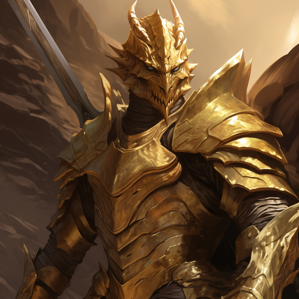 Powerful Gold Dragon Humanoid with Sword