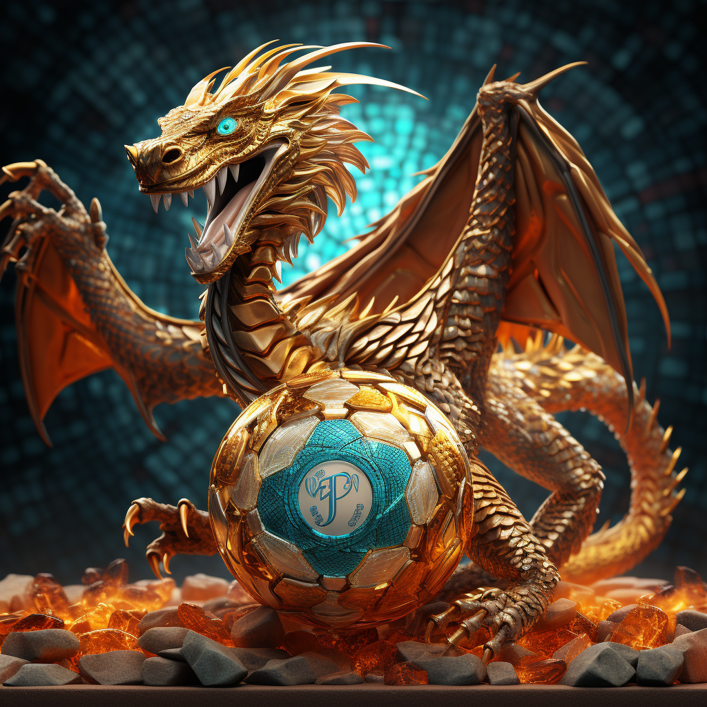 Gold Dragon Playing Football Art