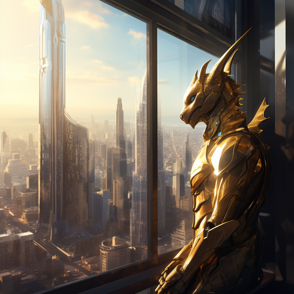 Gold Dragonborn Looking Out Window