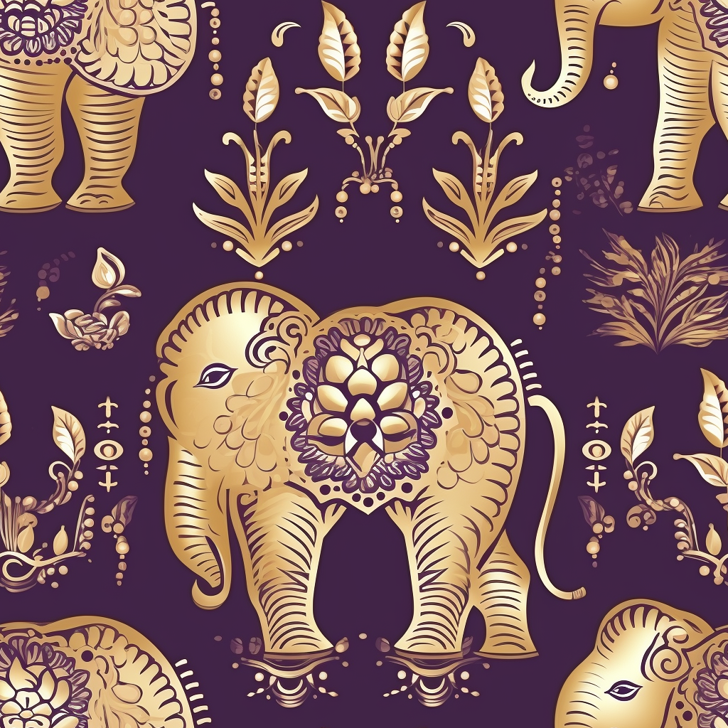 Gold Elephant Purple Indian Pattern Tile