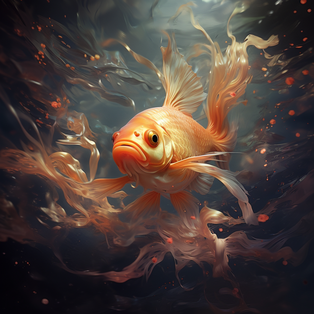 Beautiful goldfish swimming in clear water