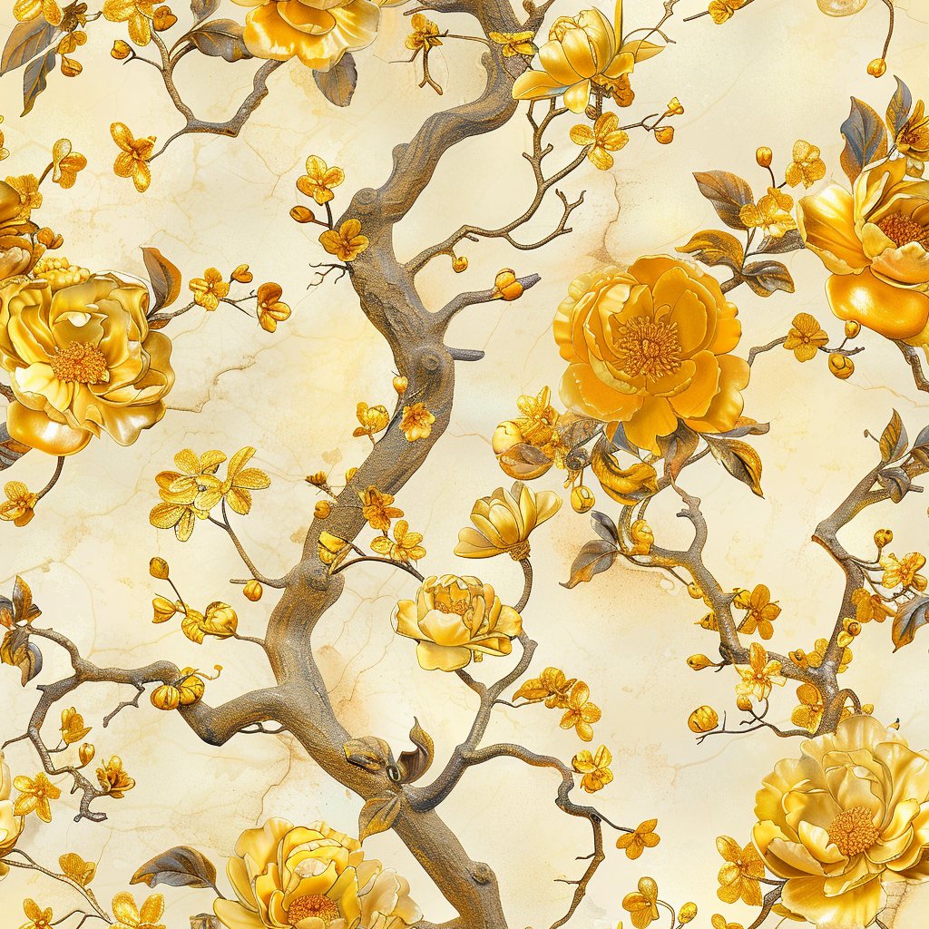 Gold floral chinoiserie pattern