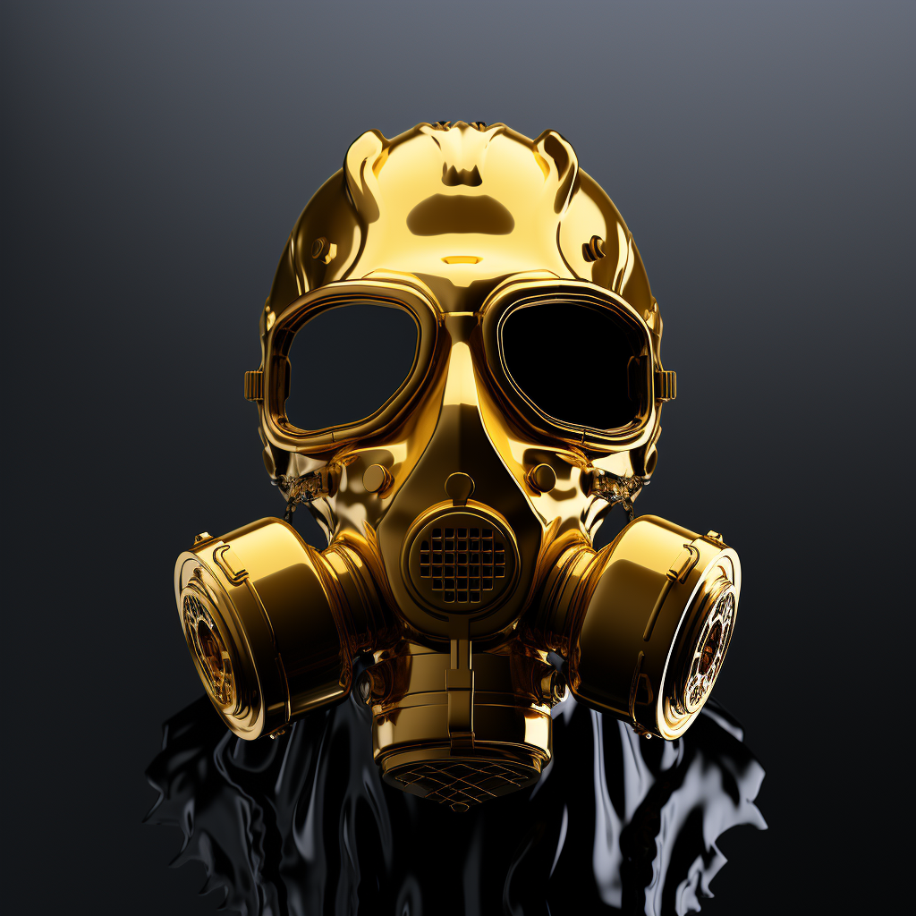 Golden gas mask with dripping liquid