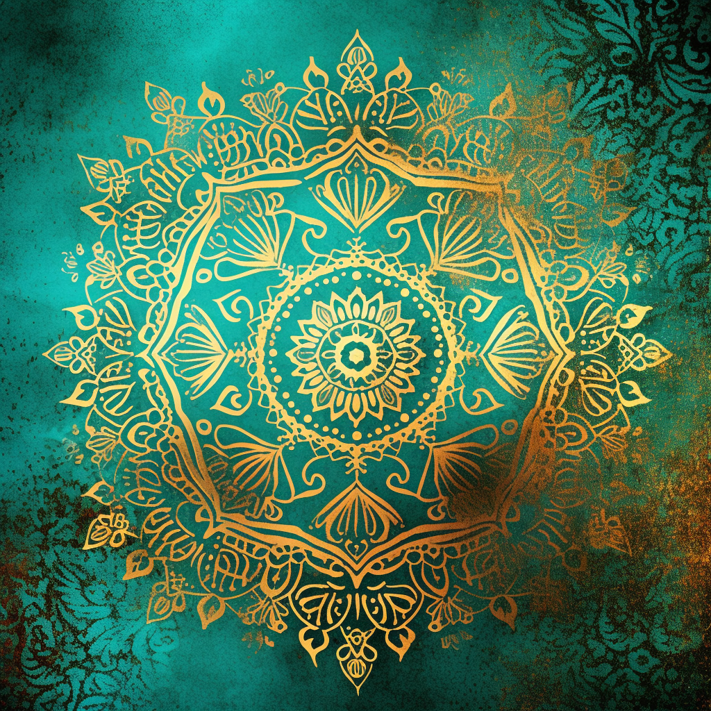 Gold Henna Pattern on Turquoise Background