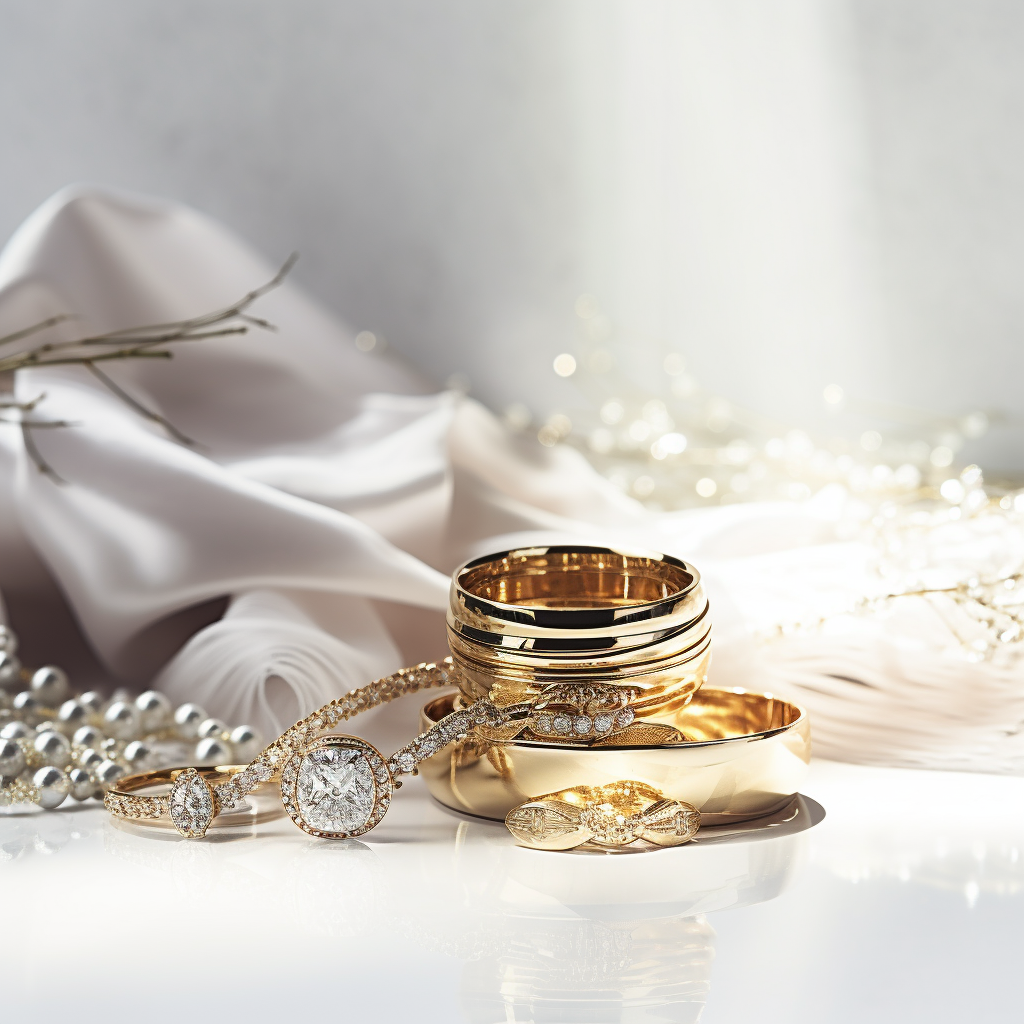 Gold jewelry and dollars on table