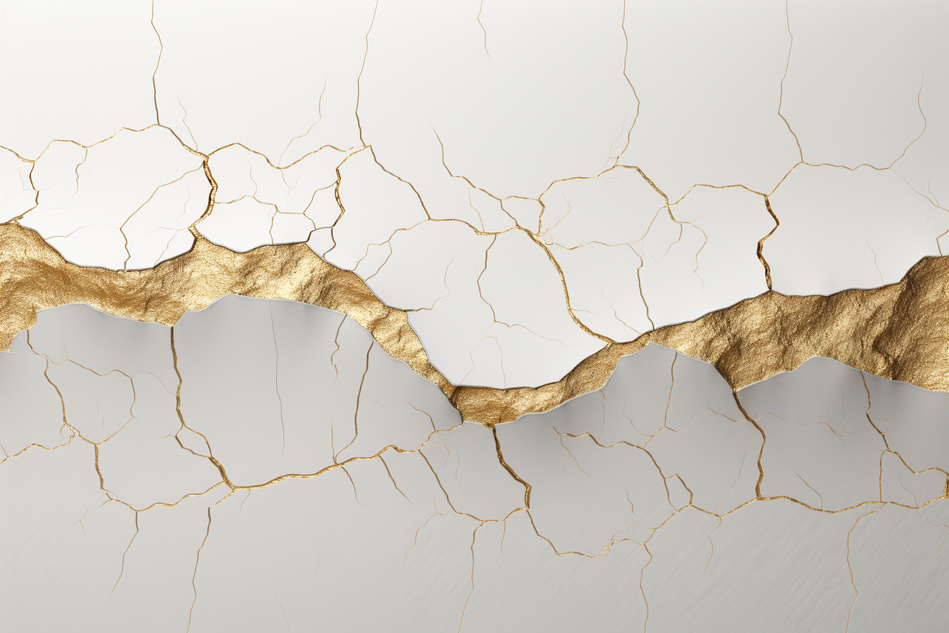 Minimalistic graphic of gold kintsugi wall cracks