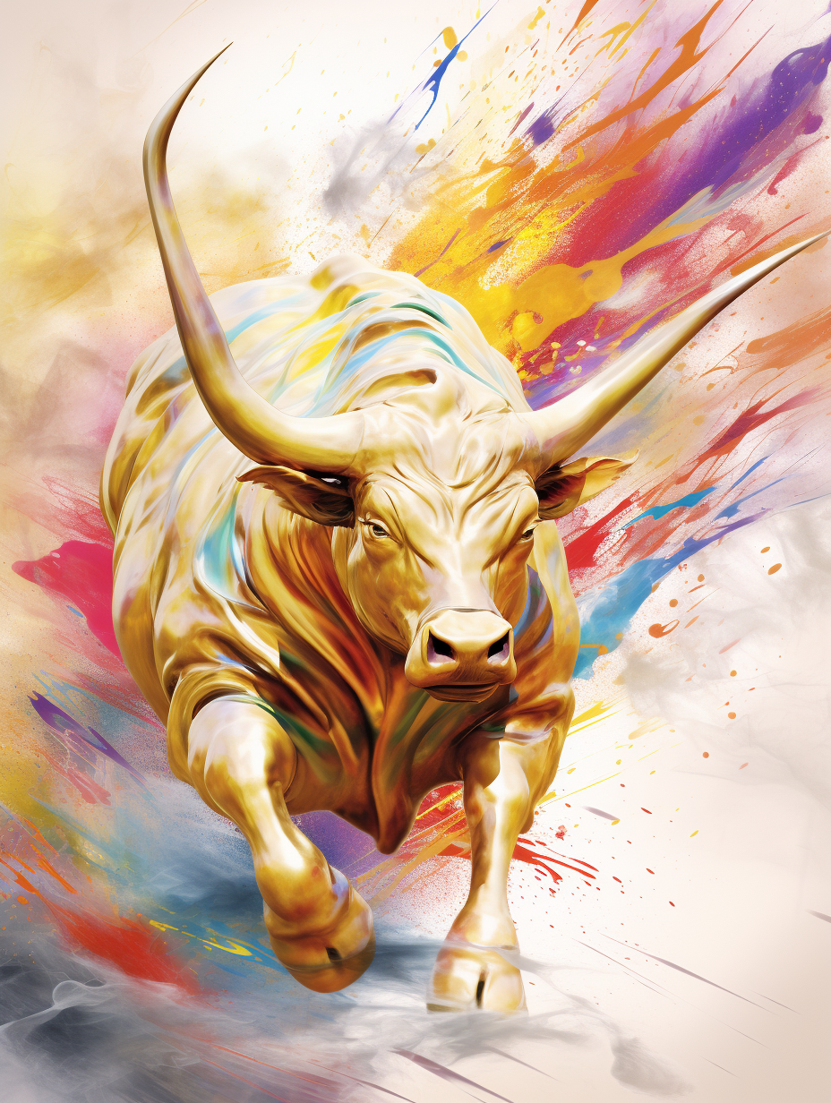 Abstract gold kintsugi bull on vibrant background