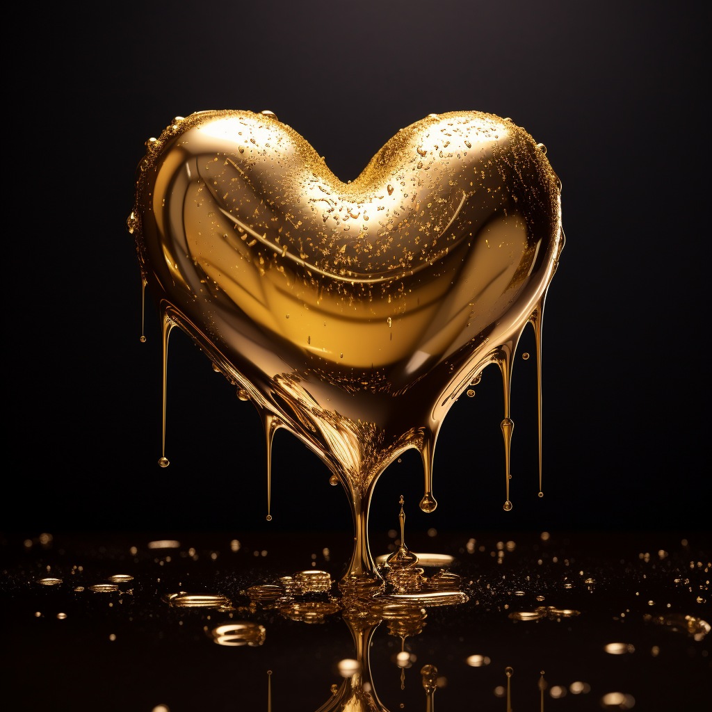 Beautiful gold liquid pouring over heart balloon