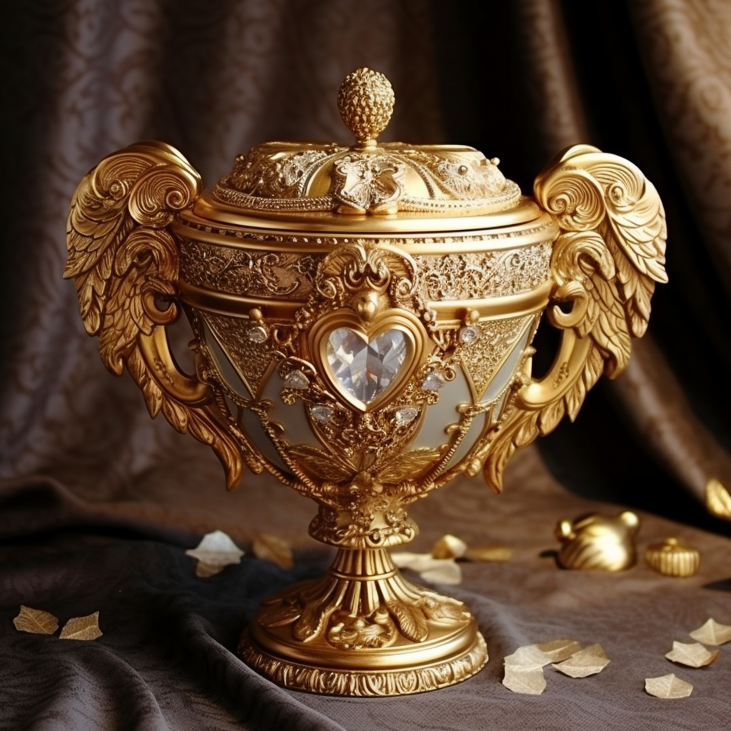 Beautiful gold love cup chalice with hearts