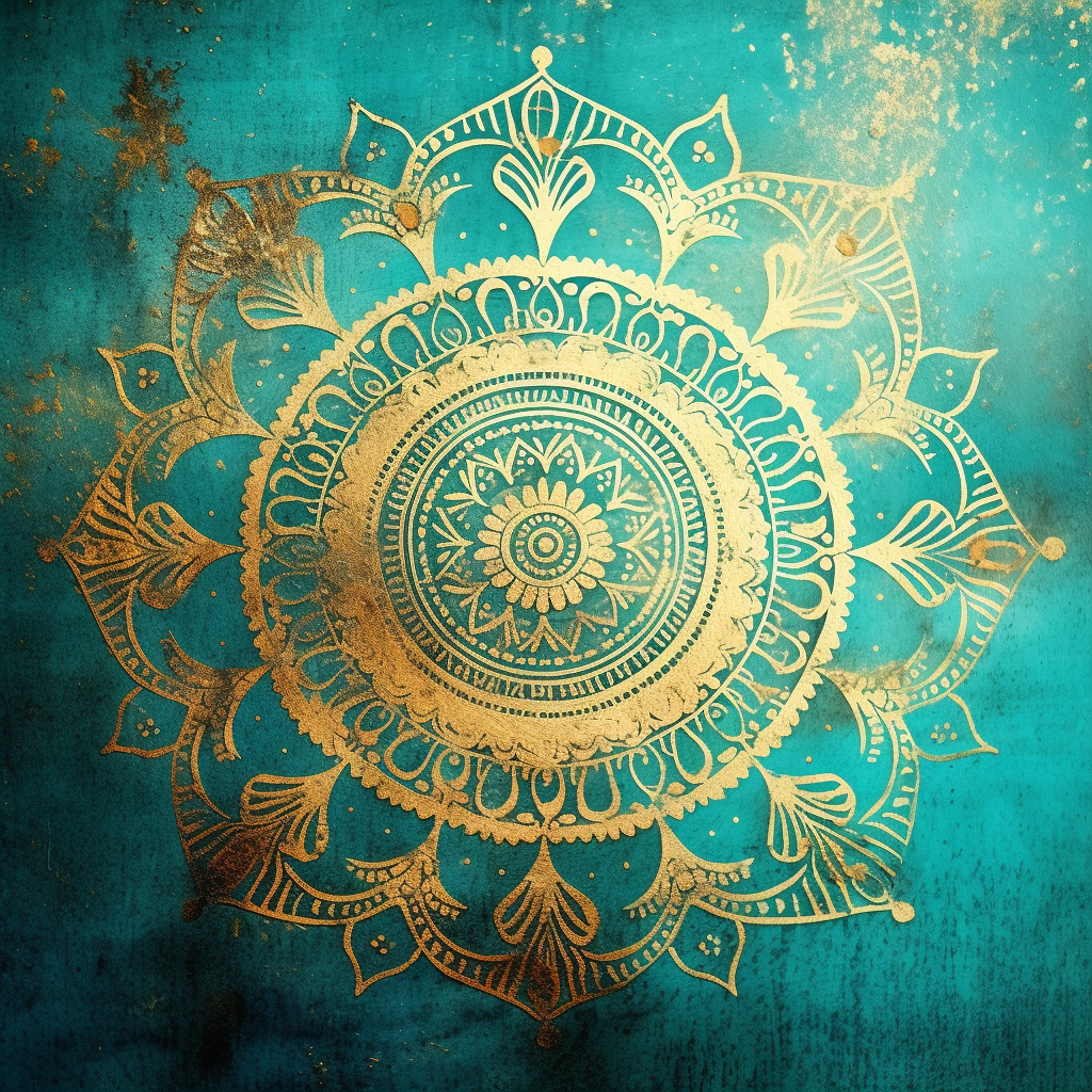 Gold mandalas on turquoise background