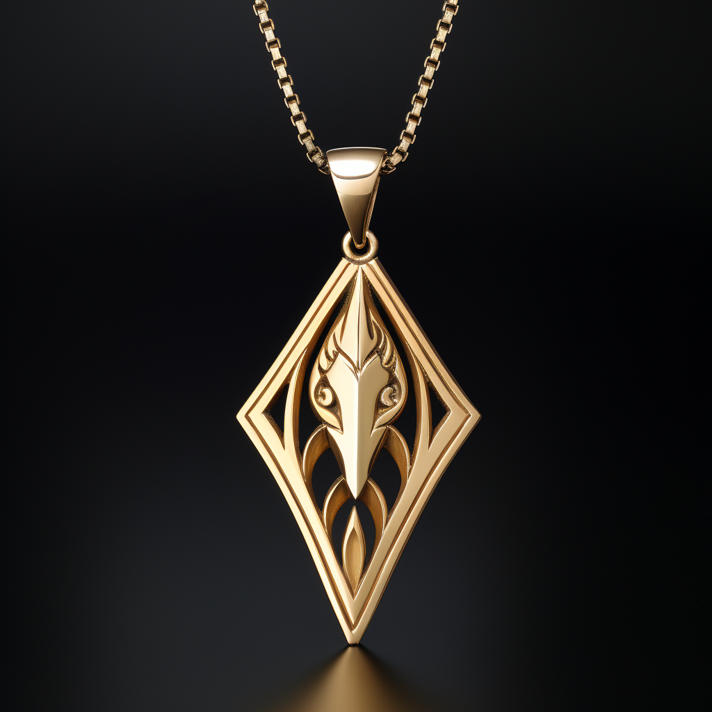 Triangular pendant with gold medieval unicorn motif