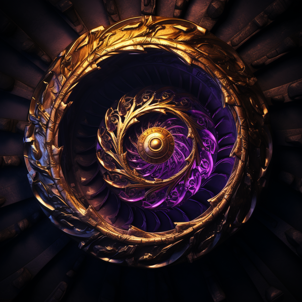 Mysterious gold-purple spiral staircase