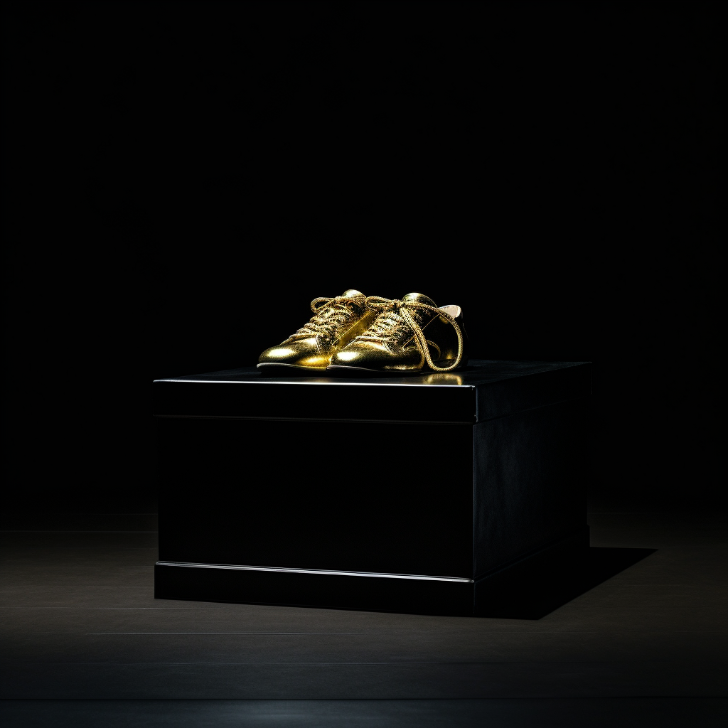 Elegant gold shoe box in black room