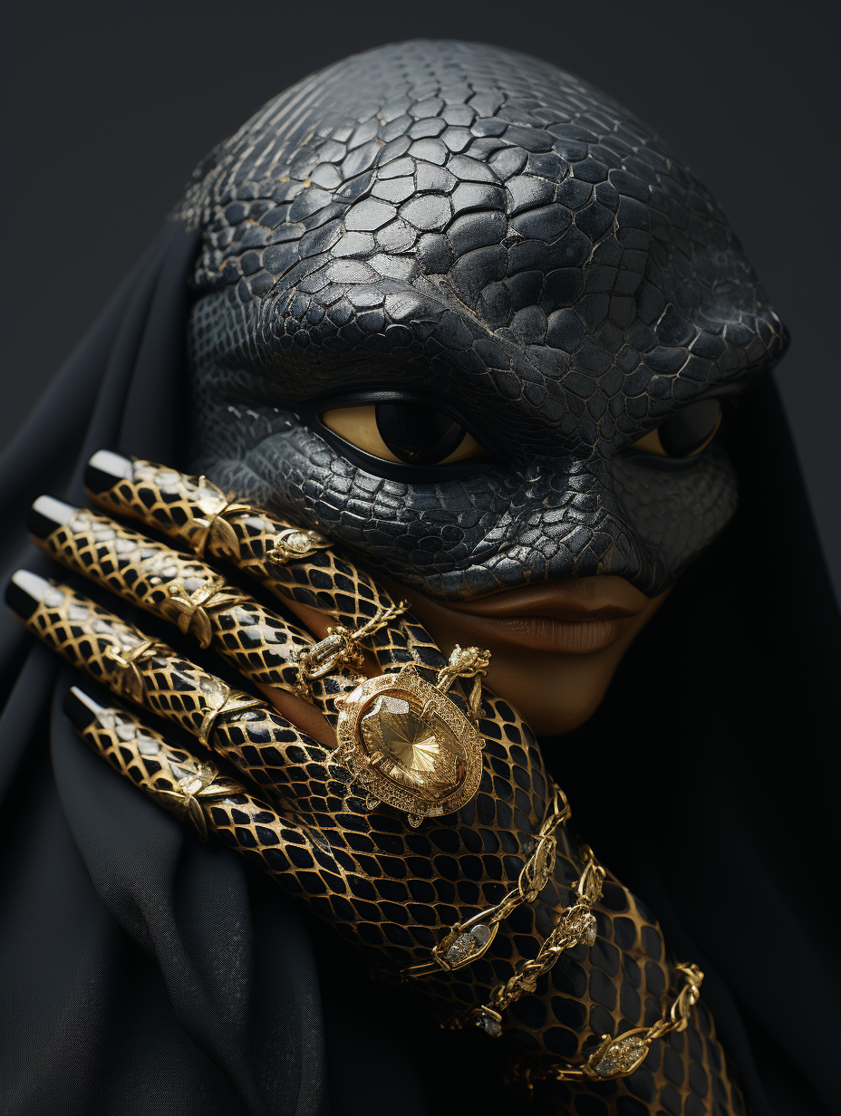 Stunning gold snake jewelry on dark hand