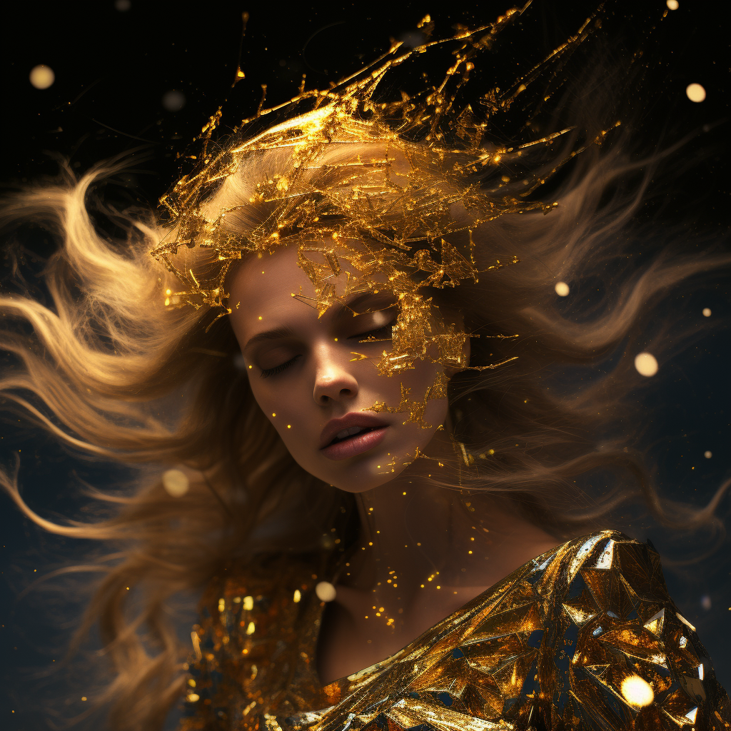 Glistening gold sparks in motion.