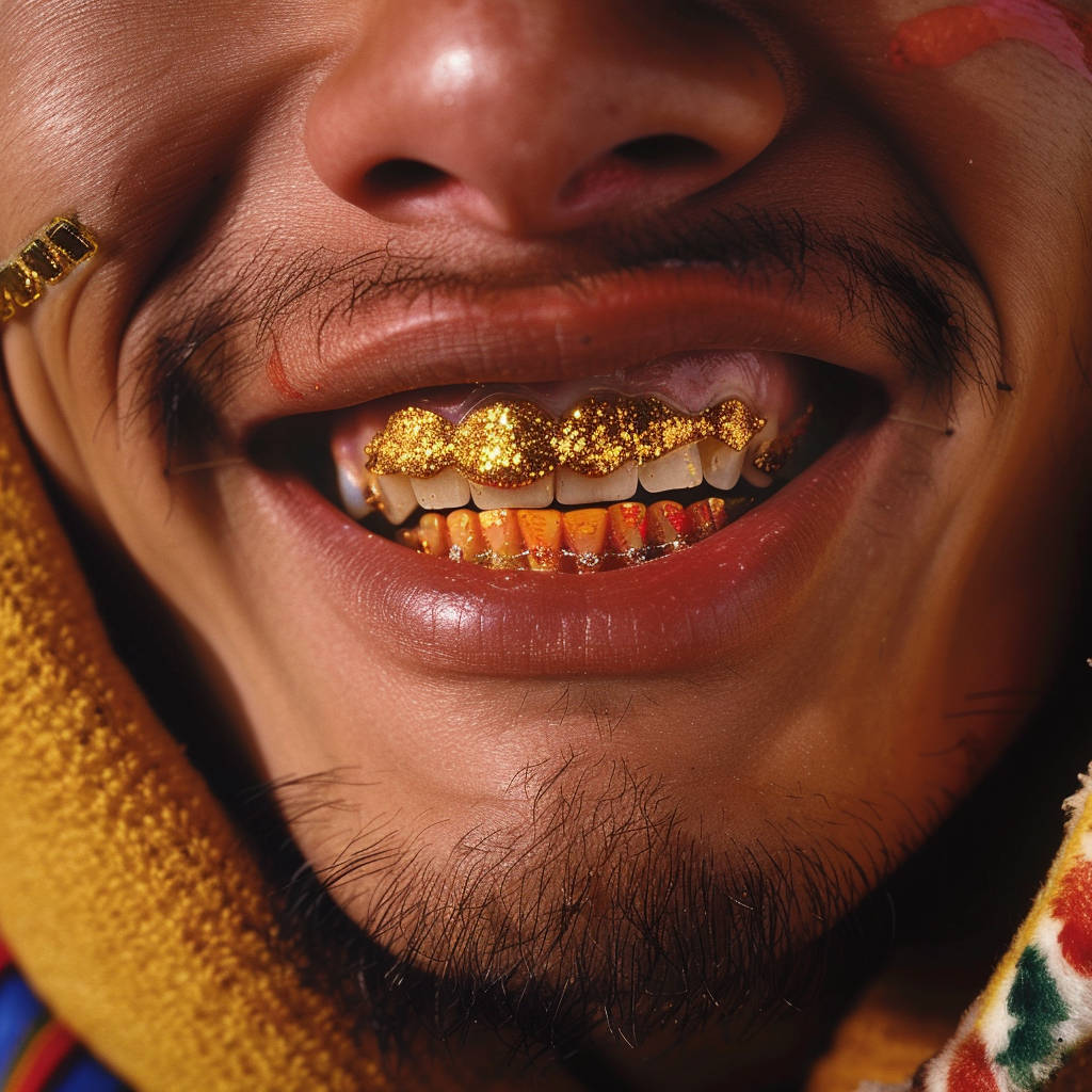 Fashionable man with gold grillz