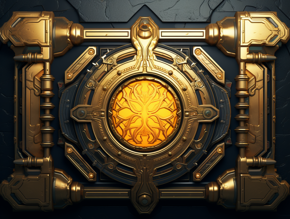 Golden vault door with treasures