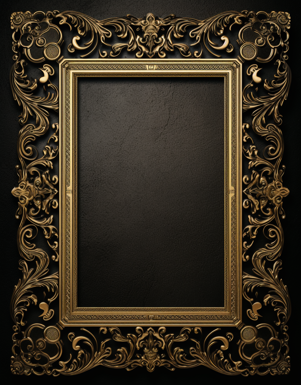 Gold Ornate Frame Black Grunge Background