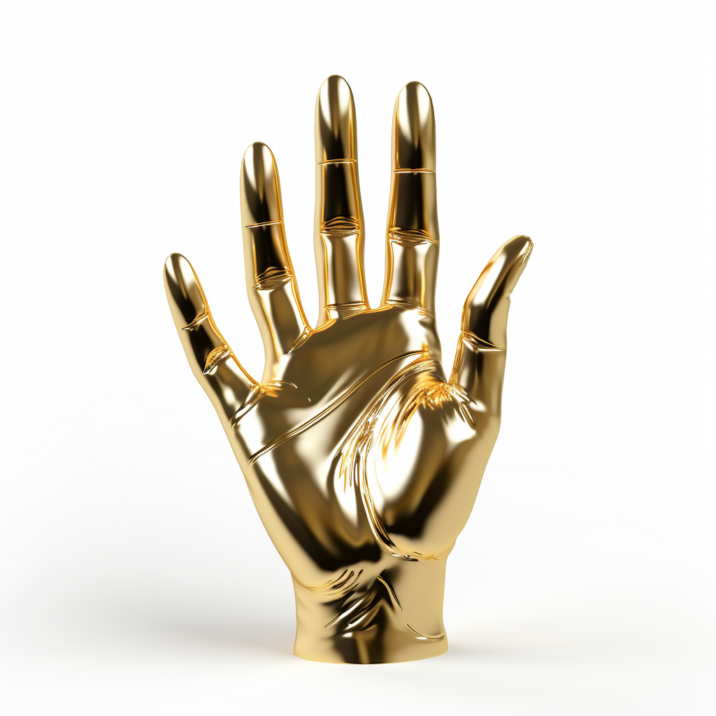 Golden 3D hand on white background