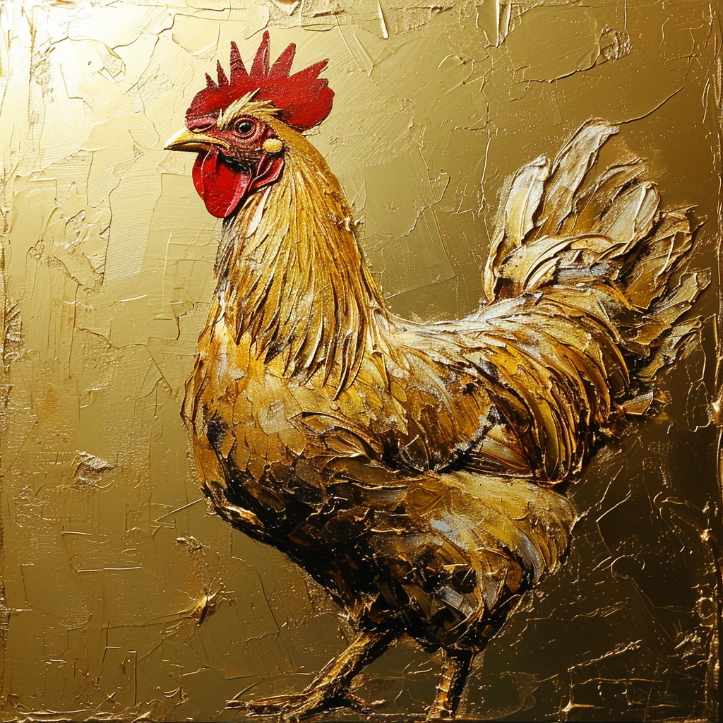 Abstract golden chicken sculpture