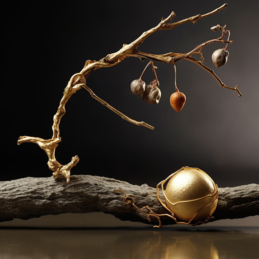 Captivating golden acorn tied to a twig