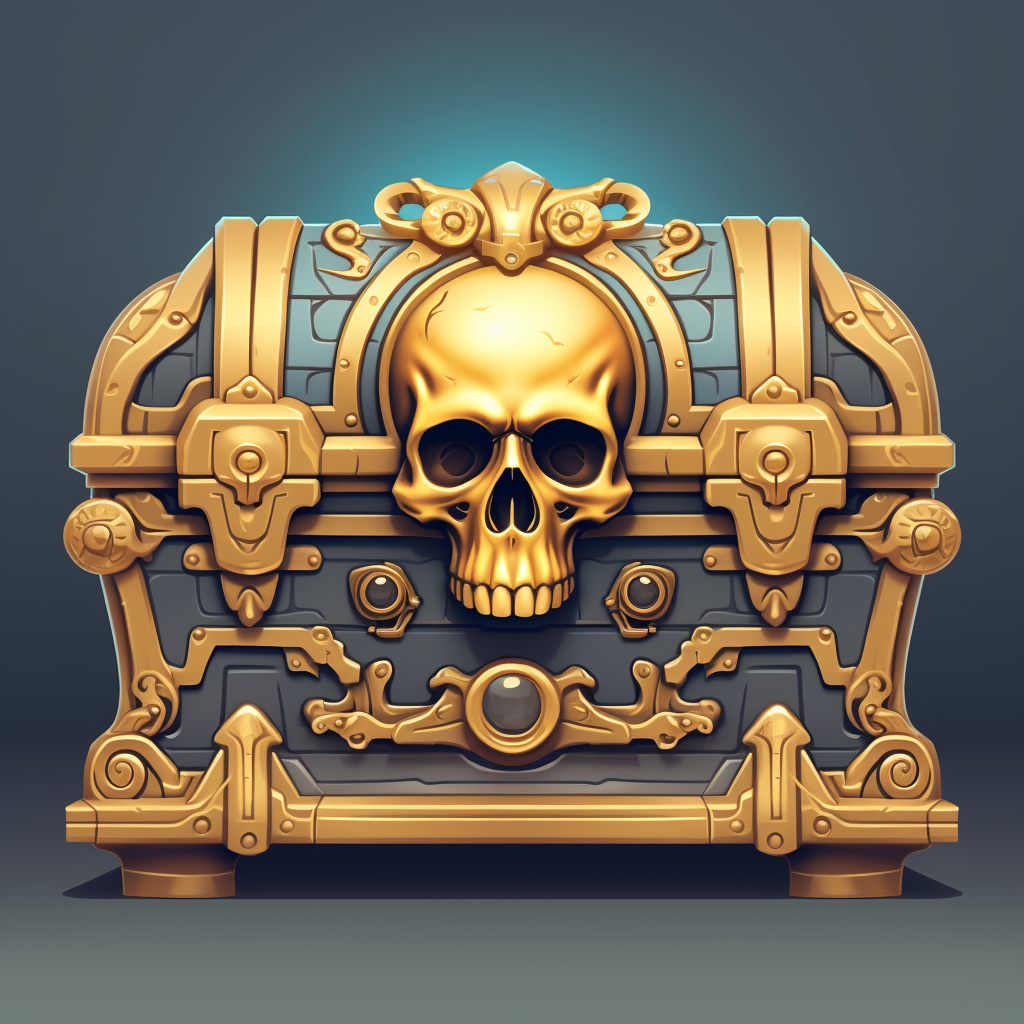 Golden antique vault with skull in RPG game