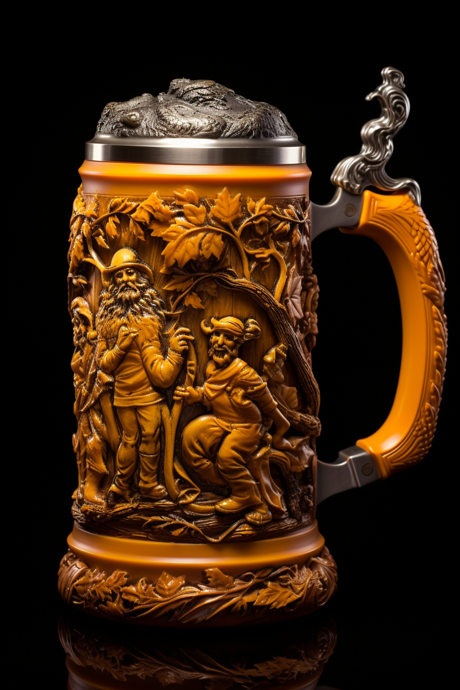 Golden Beer Stein with Dancing Dwarves