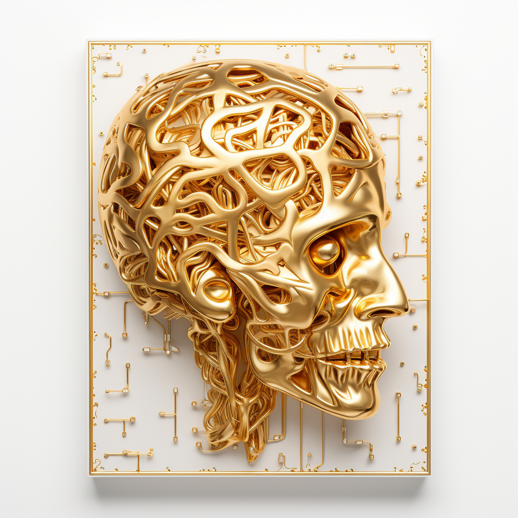 3D golden brain with white background