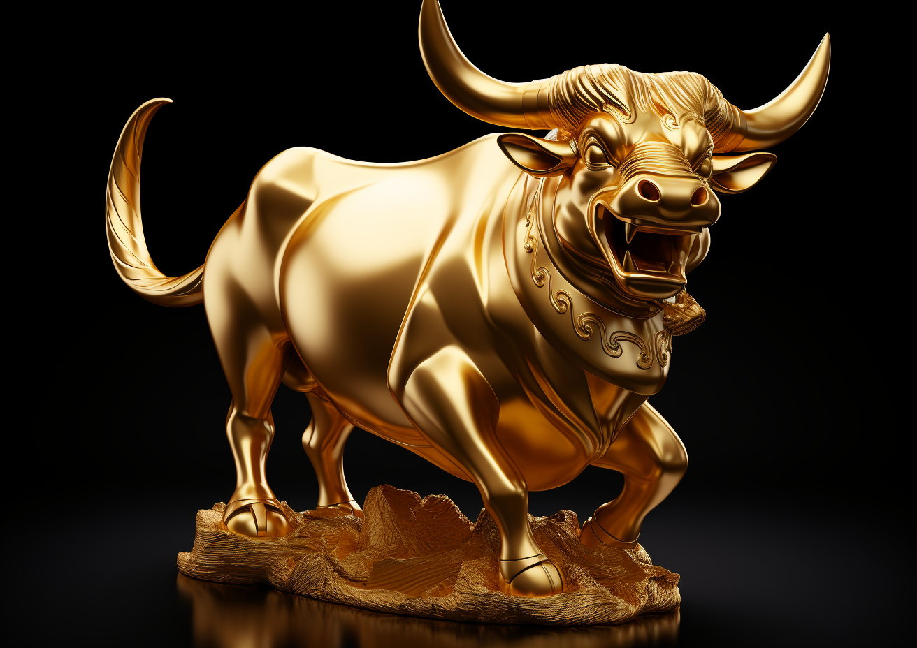 Golden bull on black background