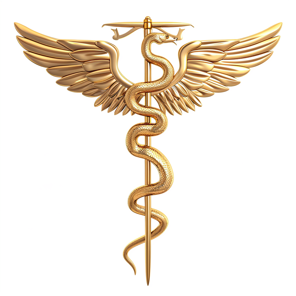 Golden Caduceus Award on white background