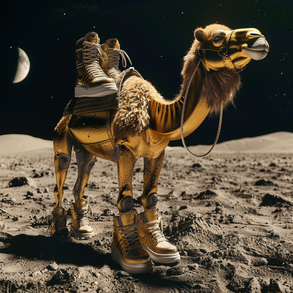 Golden camel with sneakers moon