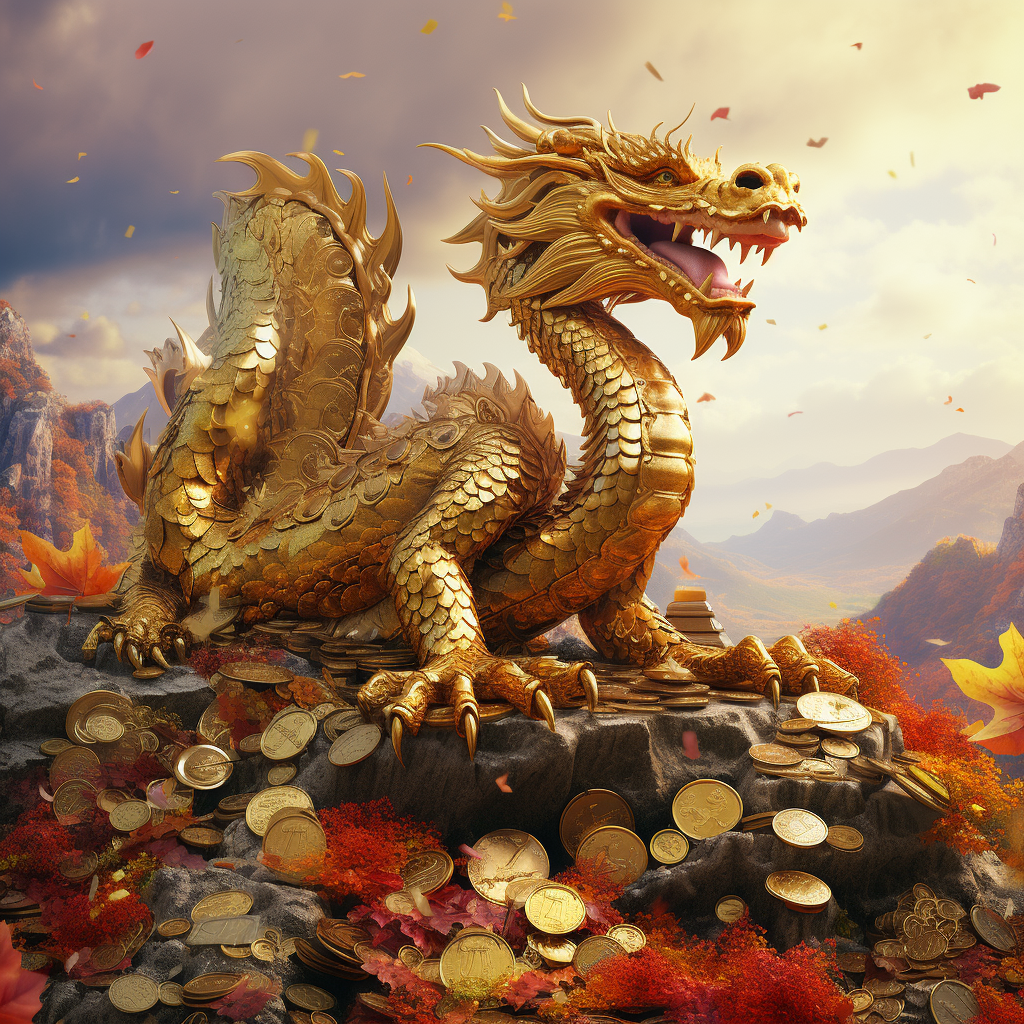 Majestic Golden Chinese Dragon on Mountain