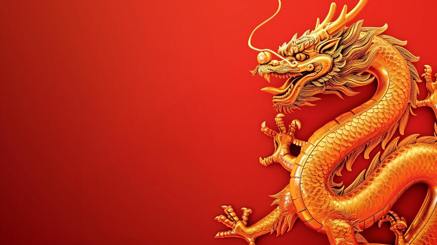 Golden Chinese Dragon Illustration on Red Background