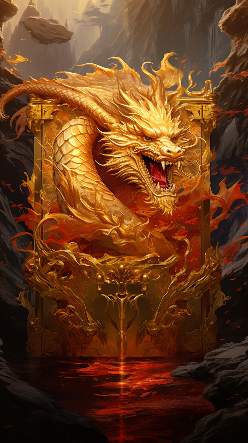 Illustration of Full Body Golden Chinese Dragon