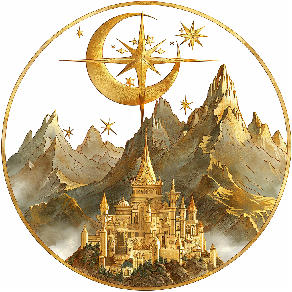 Golden city between mountains heraldic star