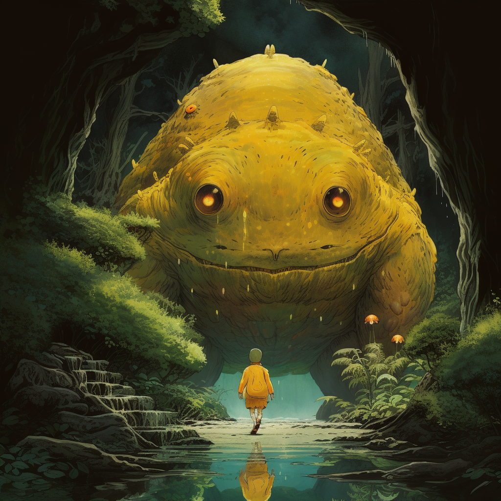 Golden creature illustration in Ghibli style